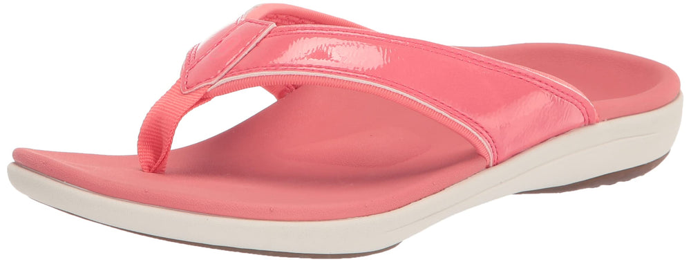 REVITALIGN Yumi orthotic sandal with patent finish supports arches for all-day comfort.