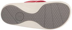 REVITALIGN Yumi sandal strap detail in red patent finish for secure fit.