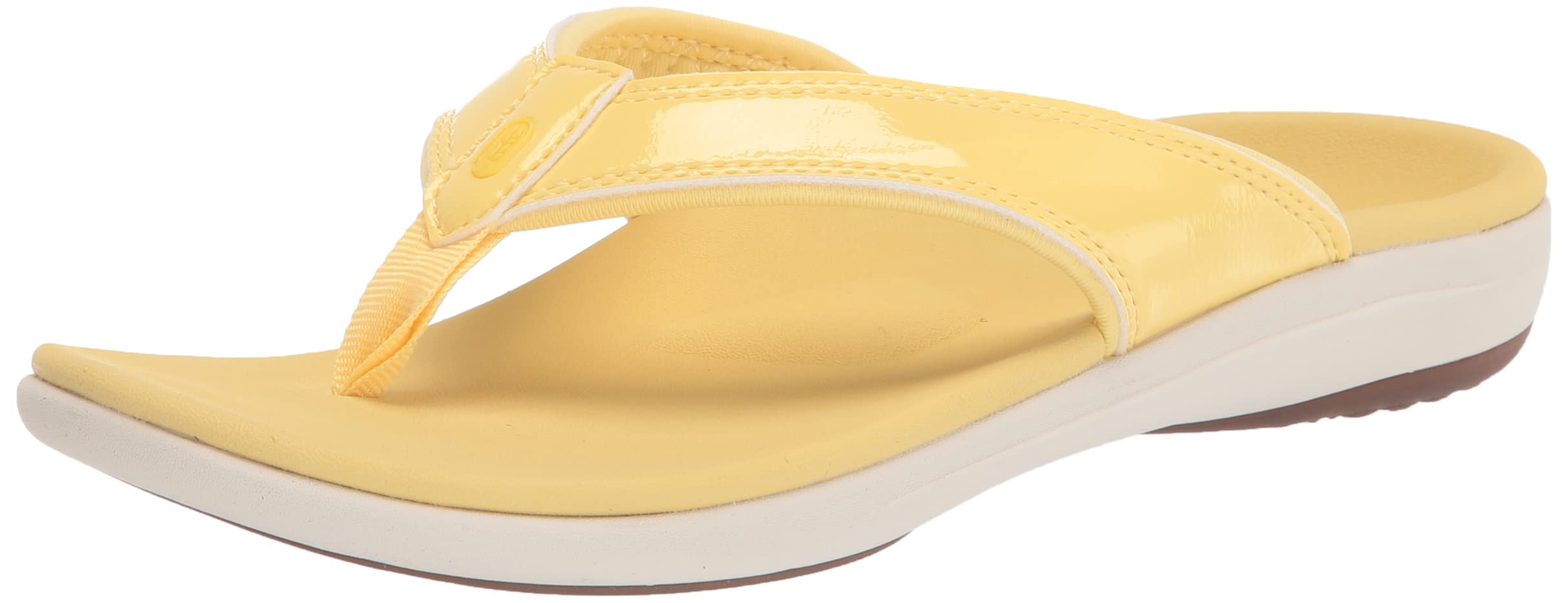 REVITALIGN Yumi orthotic sandal yellow front view showing stylish support for daily wear.