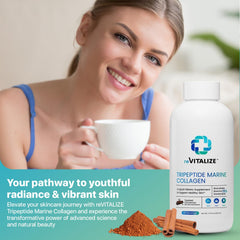 REVITALIZE cinnamon-flavored liquid collagen packaging on countertop