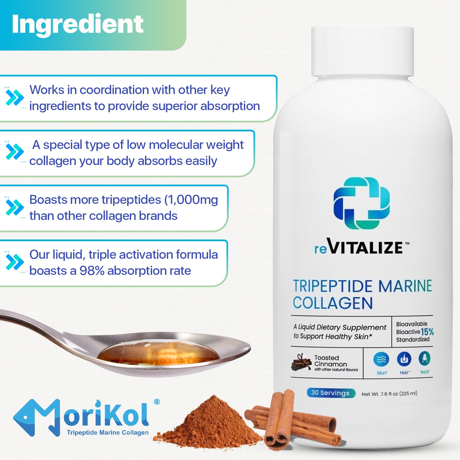 REVITALIZE Cinnamon-flavored liquid collagen glass, easy daily use