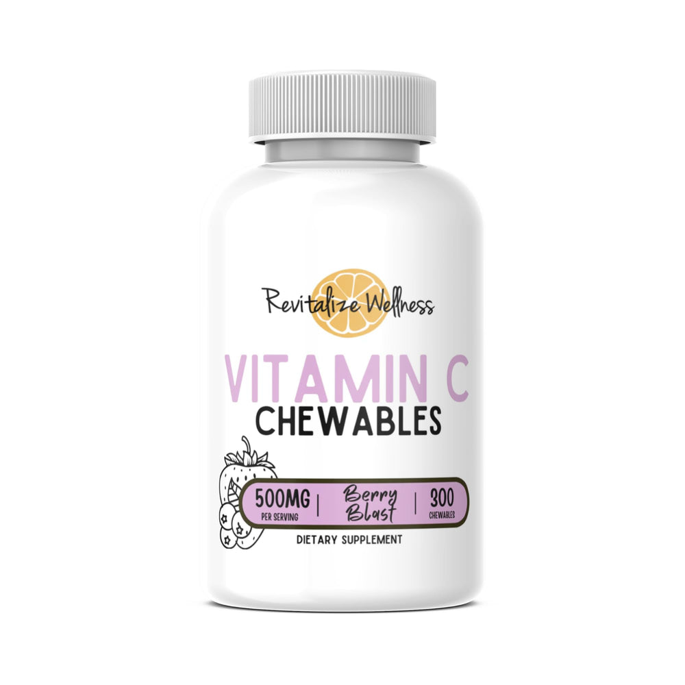 Revitalize Wellness Berry Blast bottle label showcasing berry flavor and vitamin C support.