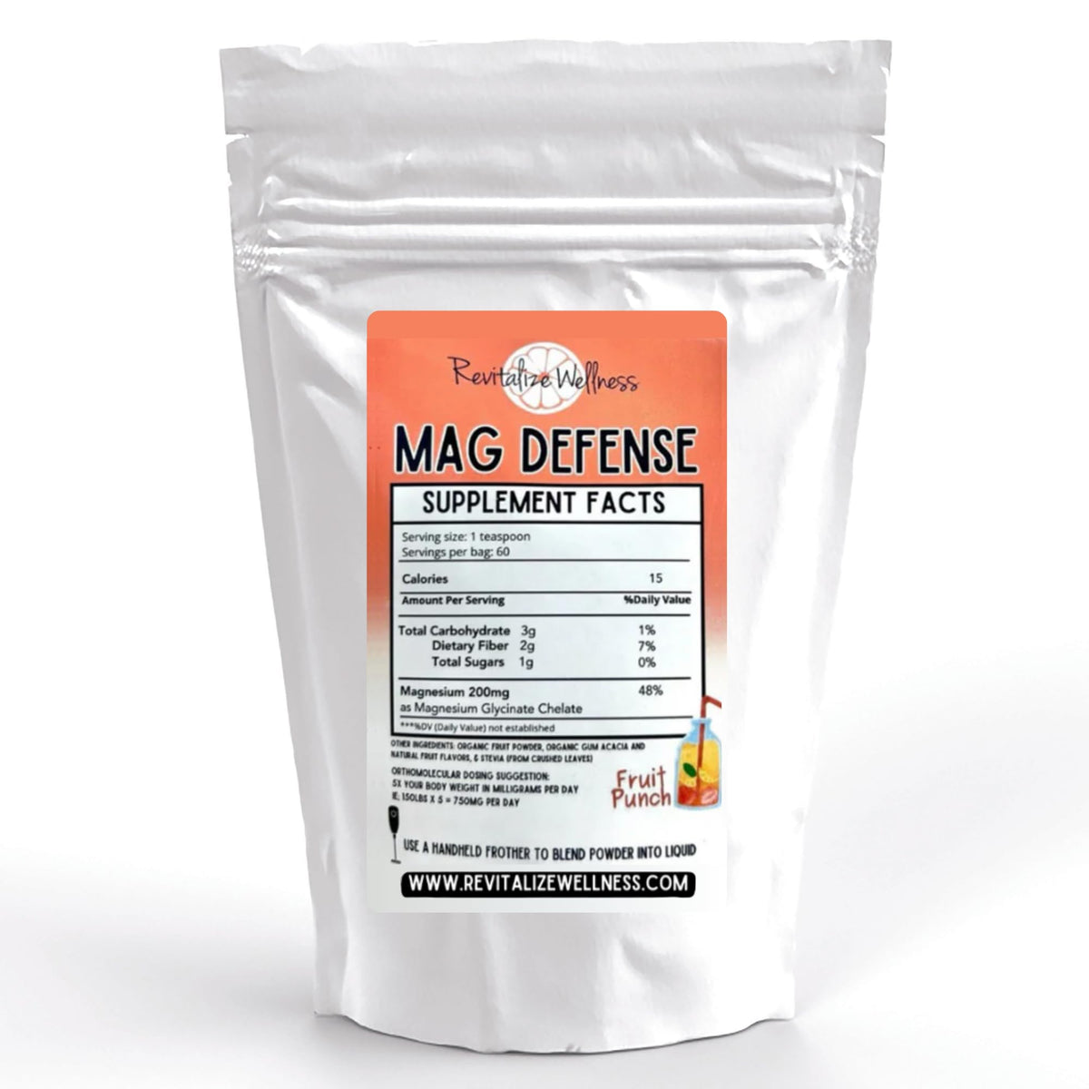 Revitalize Wellness Mag Defense powder with a teaspoon scoop for easy daily magnesium support