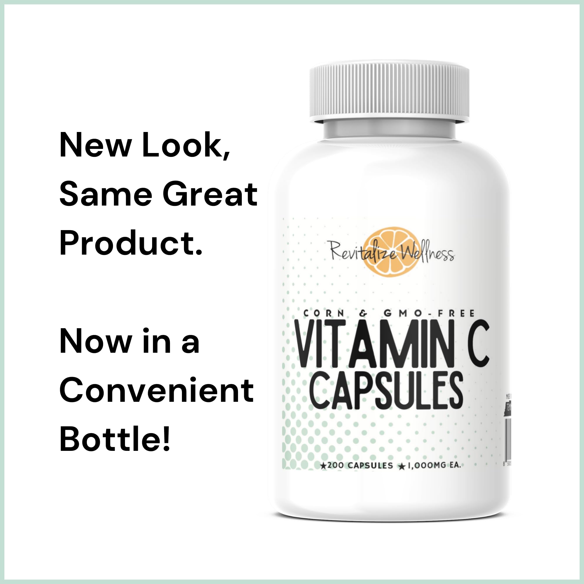 Revitalize Wellness Vitamin C label highlighting non-GMO and gluten-free
