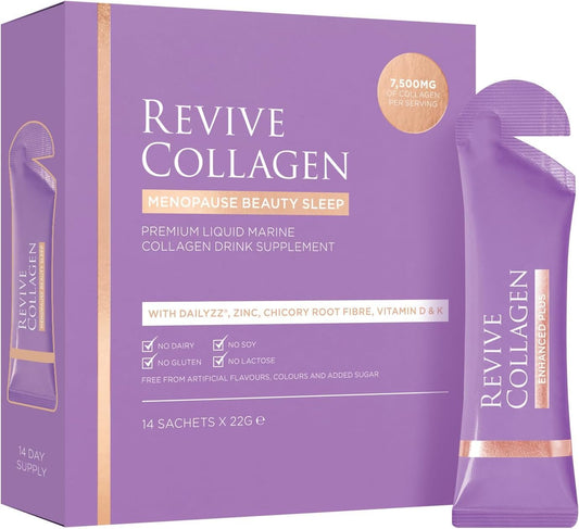 Revive Collagen menopause beauty sleep bottle highlighting sleep-support formula