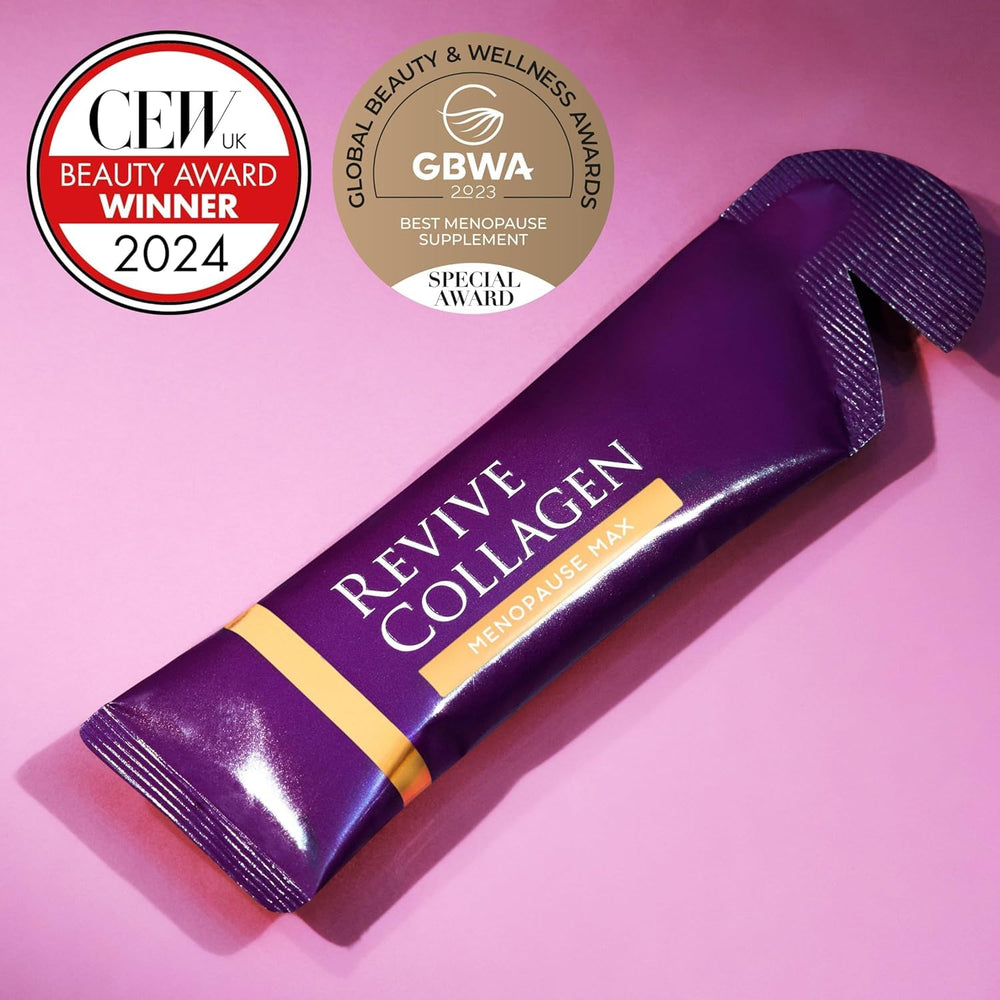 Revive Collagen Menopause Max branding shot with vibrant label.