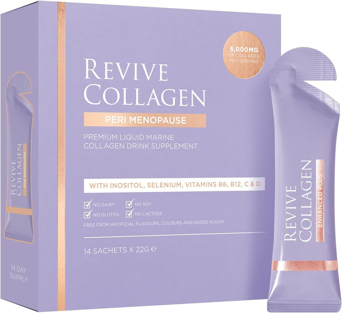 Revive Collagen perimenopause bottle promotes radiant skin health.