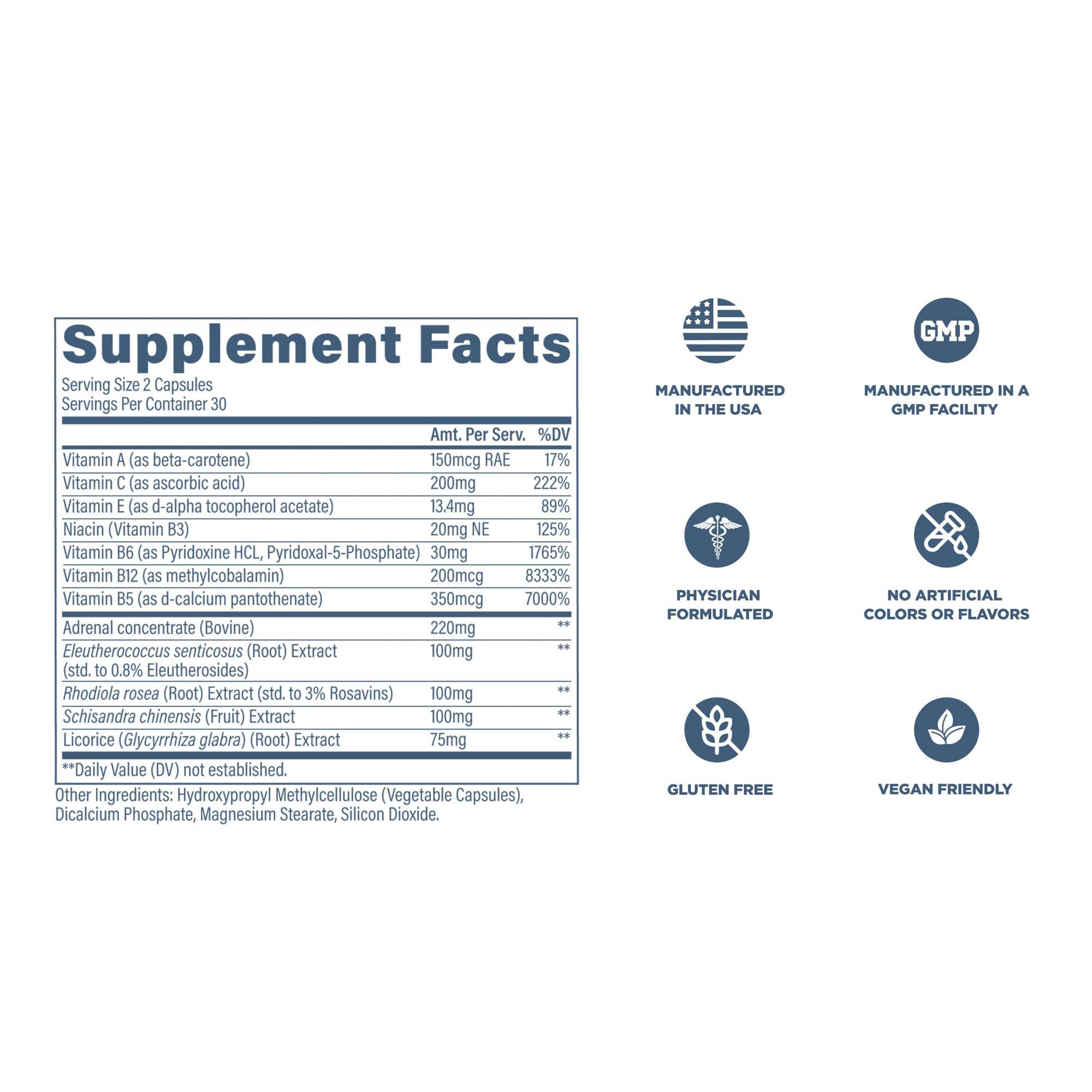 Revive MD AdrenalCORE daily-dose showing two capsules for routine use.