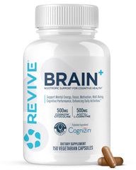 Revive MD Brain Supplement bottle on desk supports daily focus