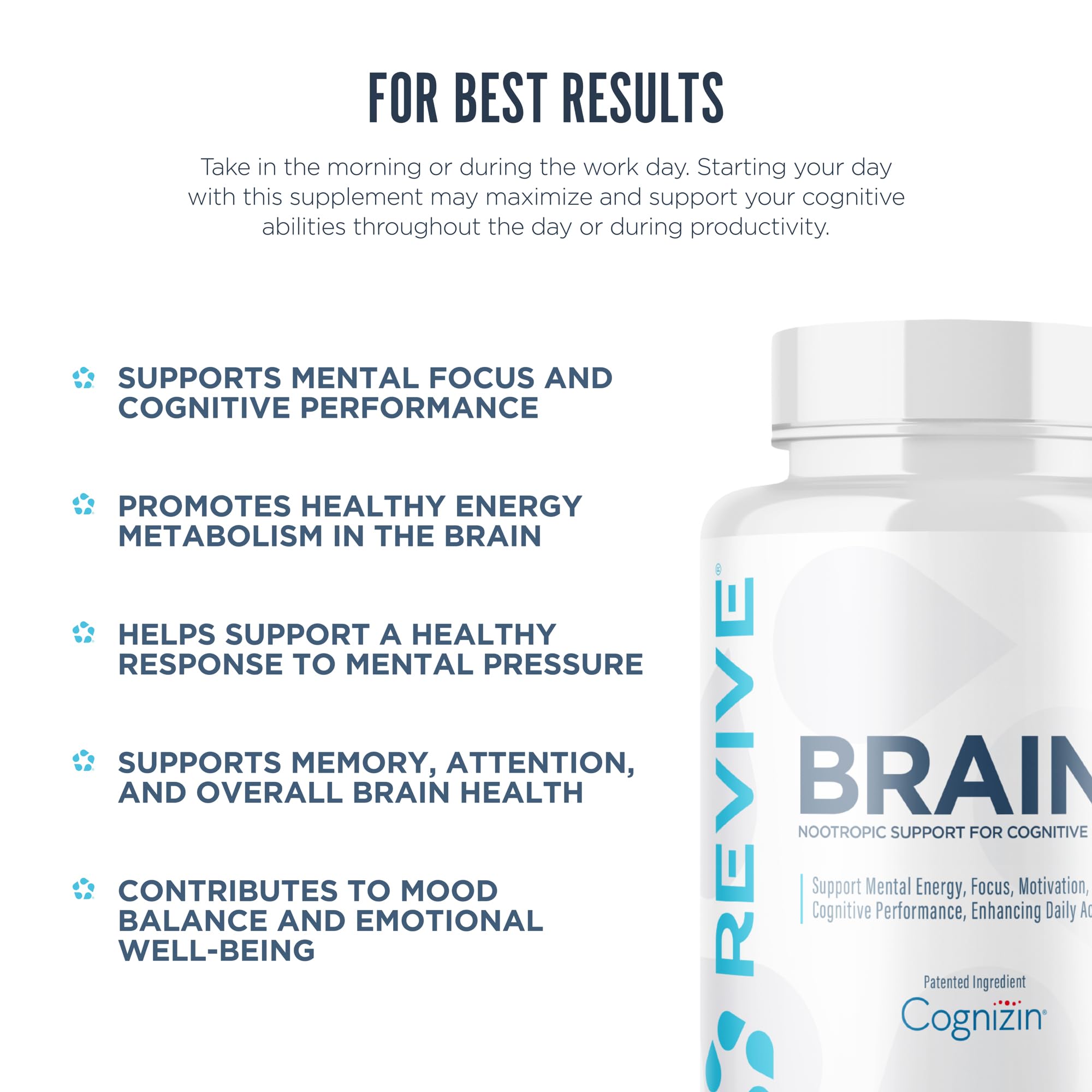 Revive MD Brain Supplement pouring capsules into hand for routine