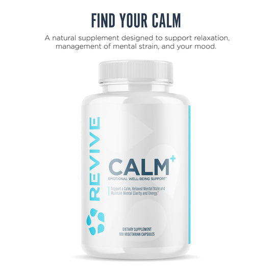 Revive MD Calm capsule close-up shows L-Theanine and GABA blend