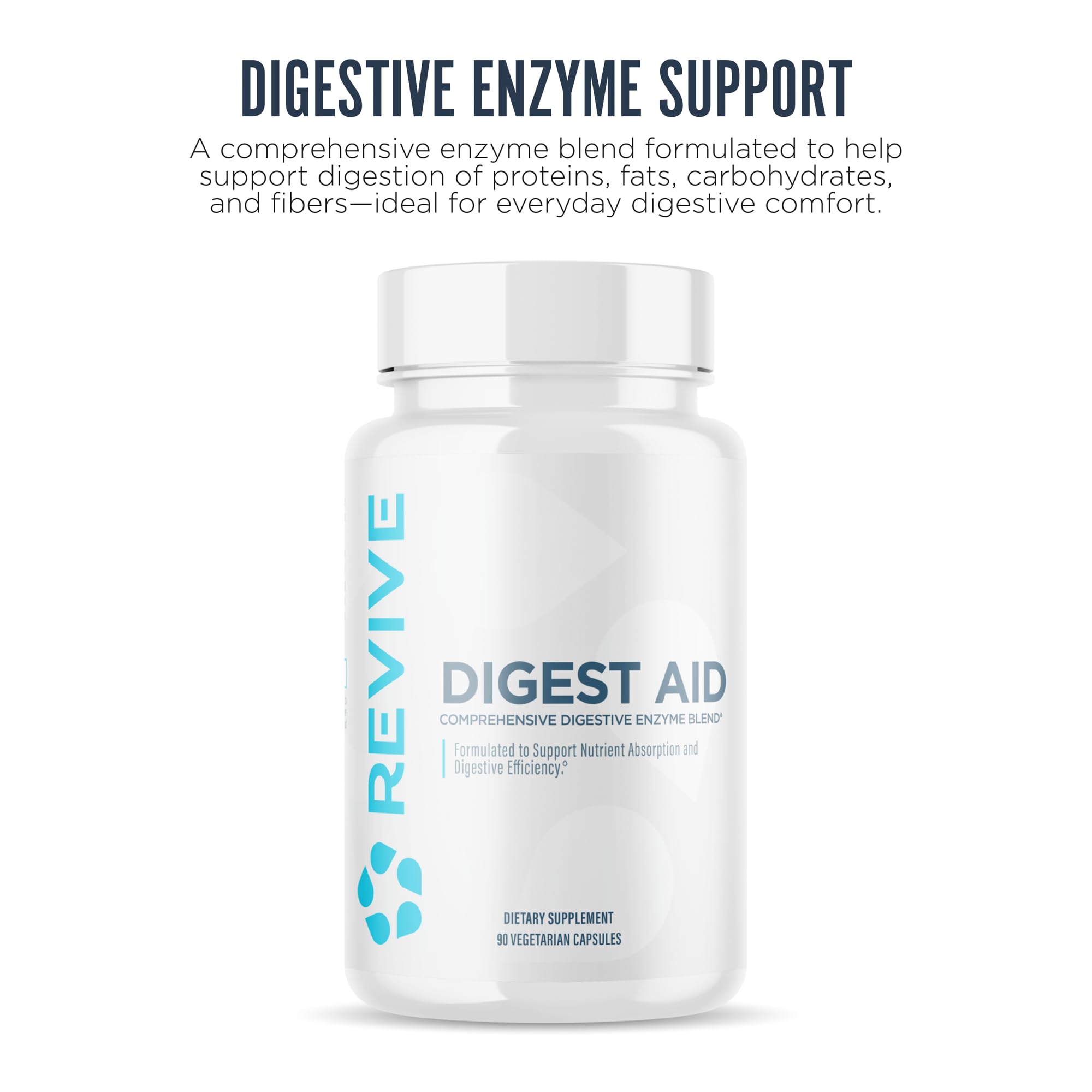 Revive MD Digest Aid bottle label showing ingredients and servings.
