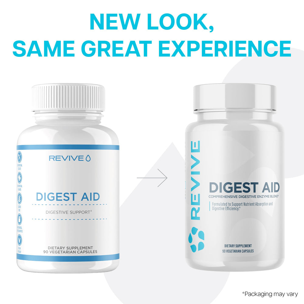Revive MD Digest Aid packaging box reflecting natural, doctor-formulated digestive support.