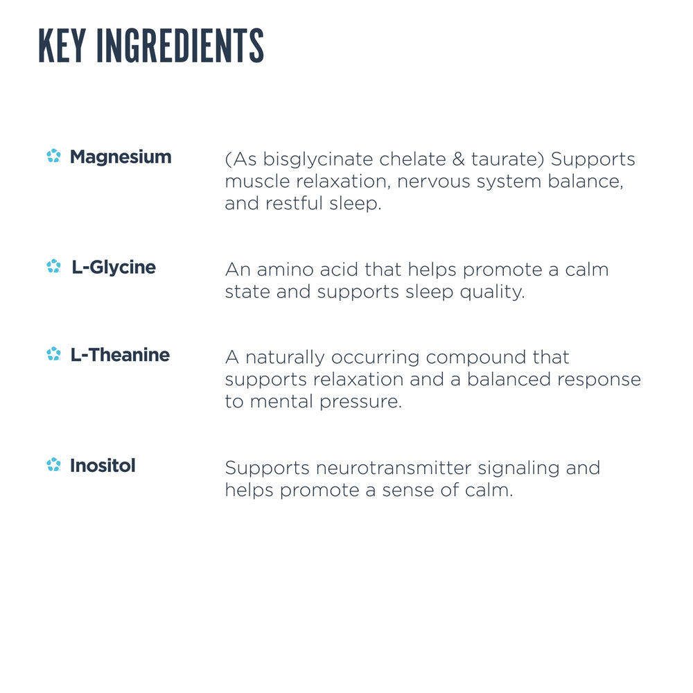 Revive MD glycine ingredient close-up hints toward smoother sleep onset.