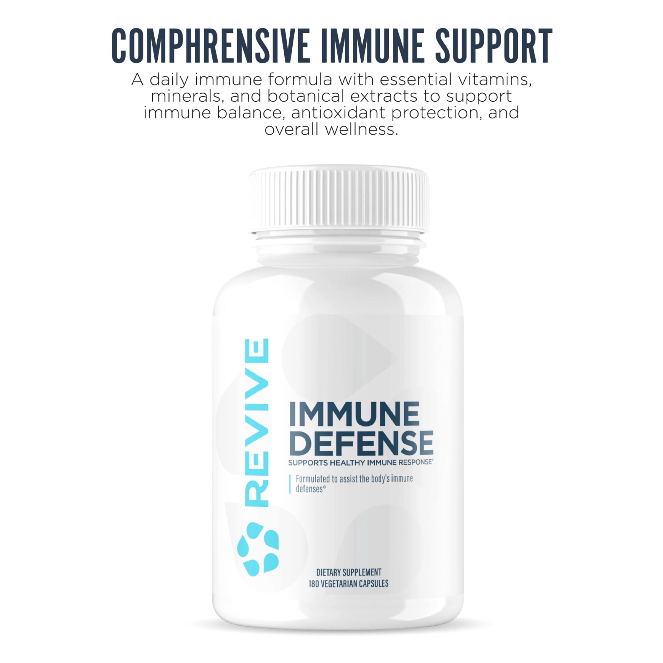Revive MD Immune Defense capsules closeup, convenient daily immune support.