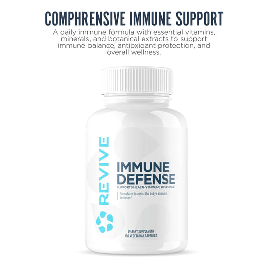 Revive MD Immune Defense capsules closeup, convenient daily immune support.