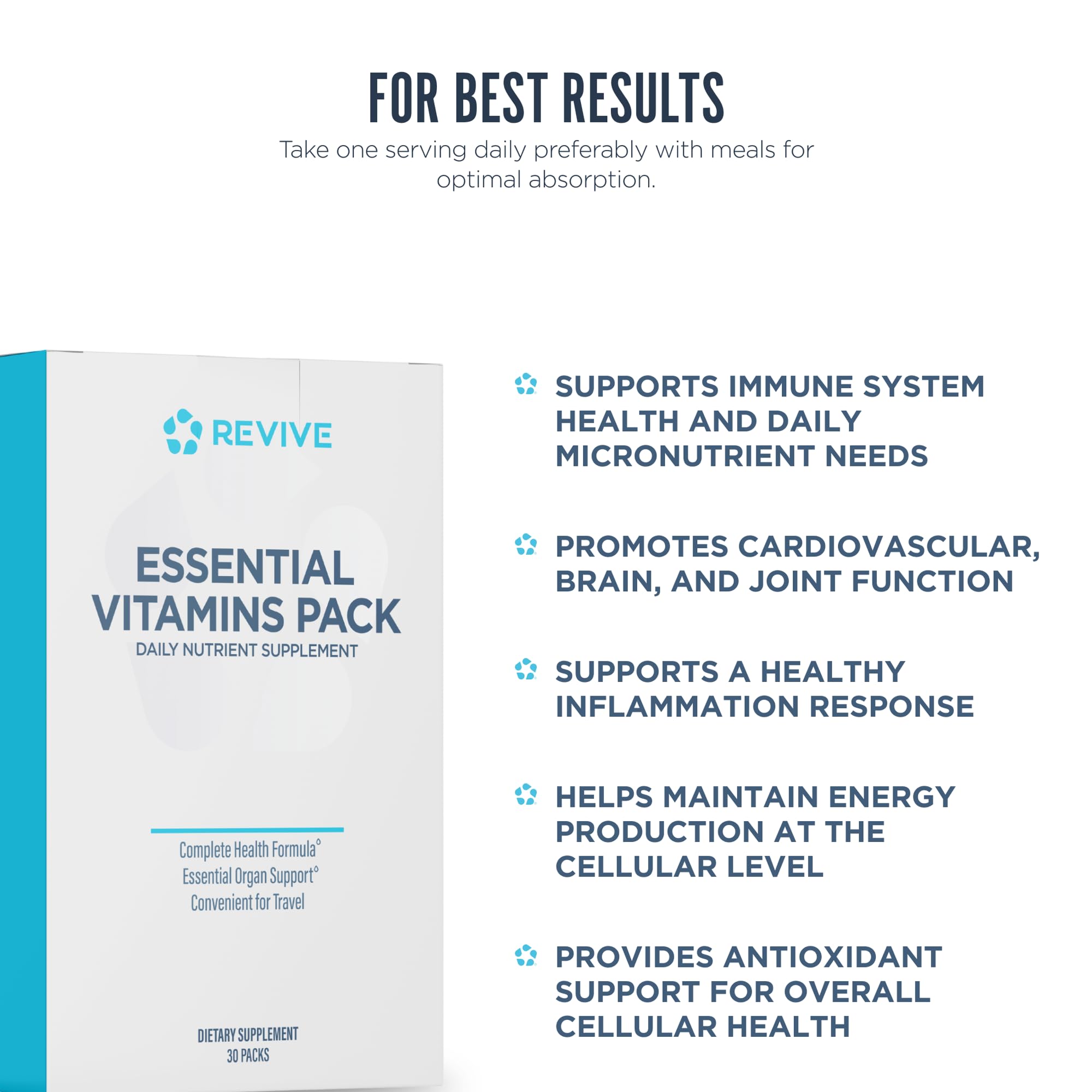 Revive MD immune and organ support label on VitaPack packaging.