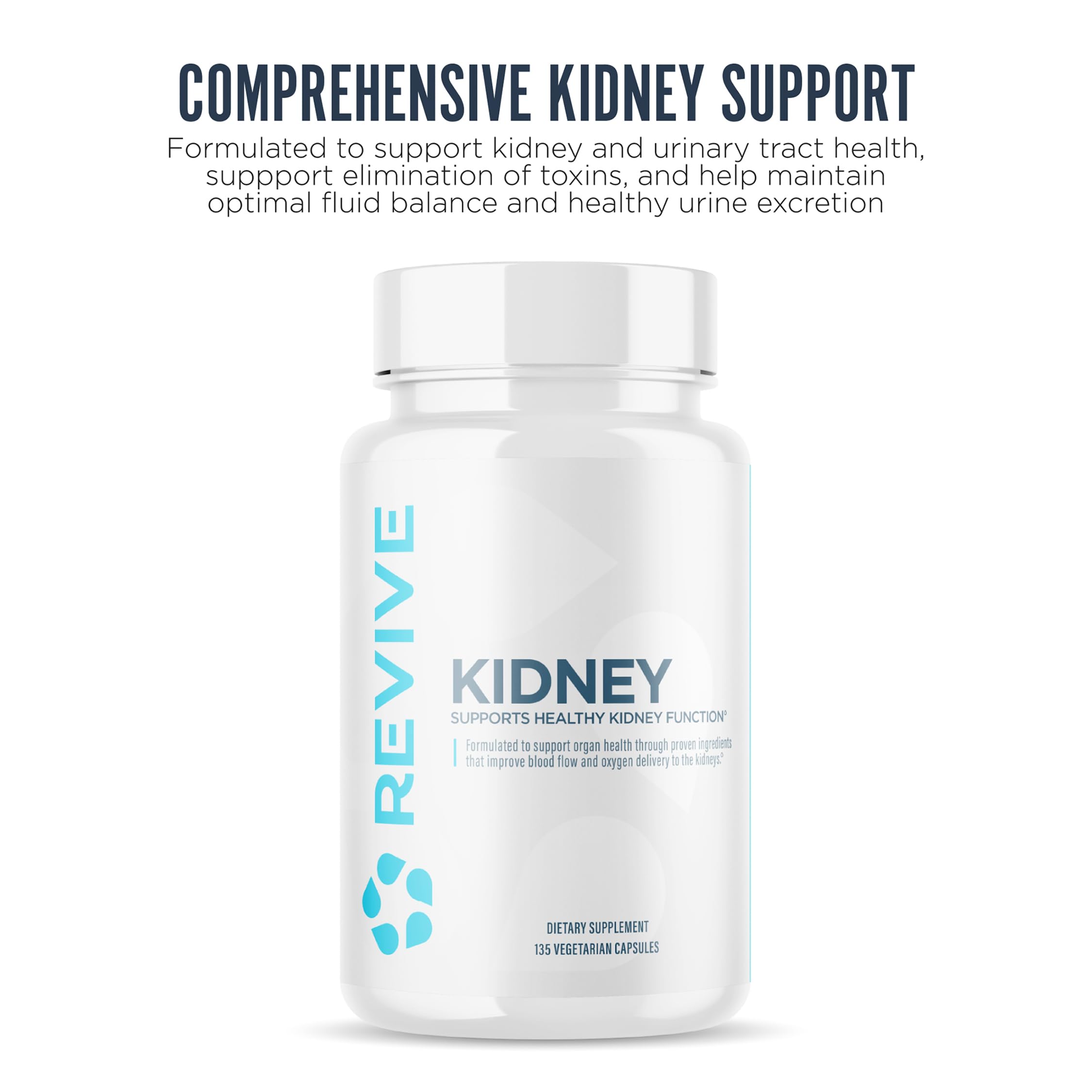 Revive MD Kidney Support label highlighting vegan-friendly formula.