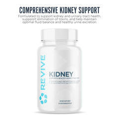 Revive MD Kidney Support label highlighting vegan-friendly formula.