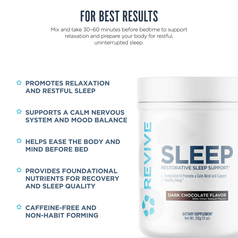 Revive MD magnesium and L-theanine blend for mental relaxation before bed.