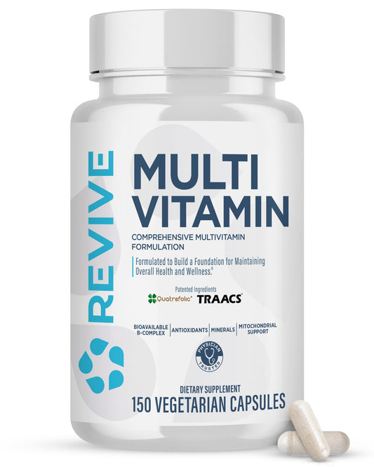 Revive MD Multivitamin bottle with complete daily nutrient boost for energy and resilience.