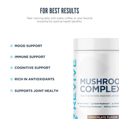Revive MD Mushroom Powder chocolate in smoothie highlighting cognitive focus
