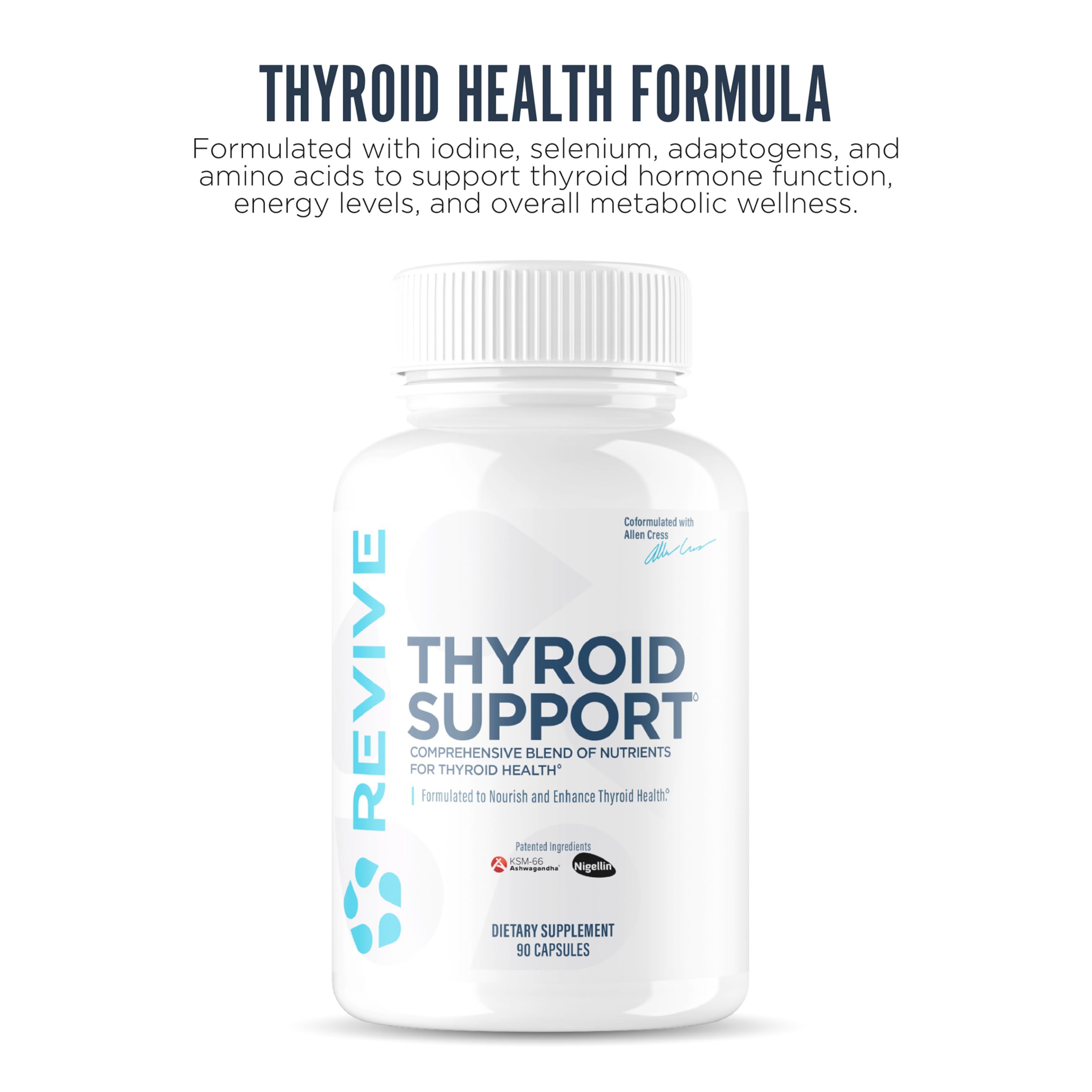 Close-up of Revive MD Thyroid Support capsules for easy daily use