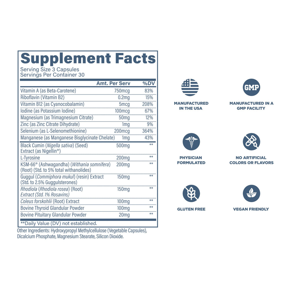 Three capsules per serving demonstrate the suggested daily dosage