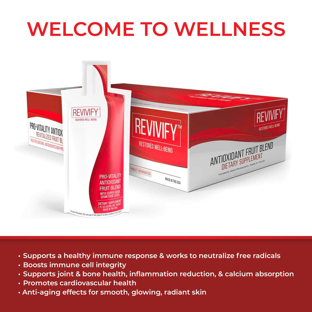 REVIVIFY Pro-Vitality Gel label close-up featuring SOD and fruit blend
