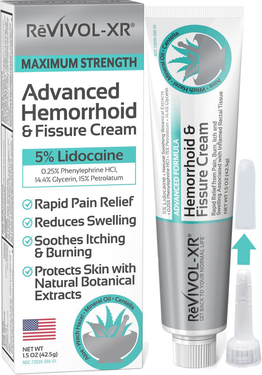 REVIVOL-XR bottle: fast numbing for hemorrhoid discomfort and rapid relief.