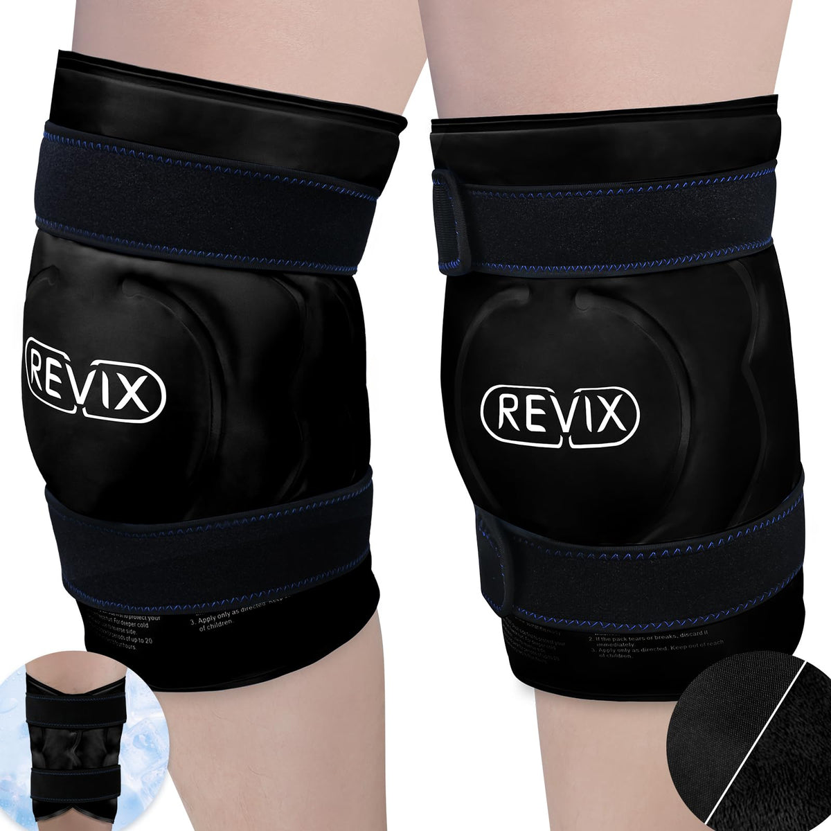 REVIX 20-inch XXXL knee ice pack covers front and back for full knee cooling.