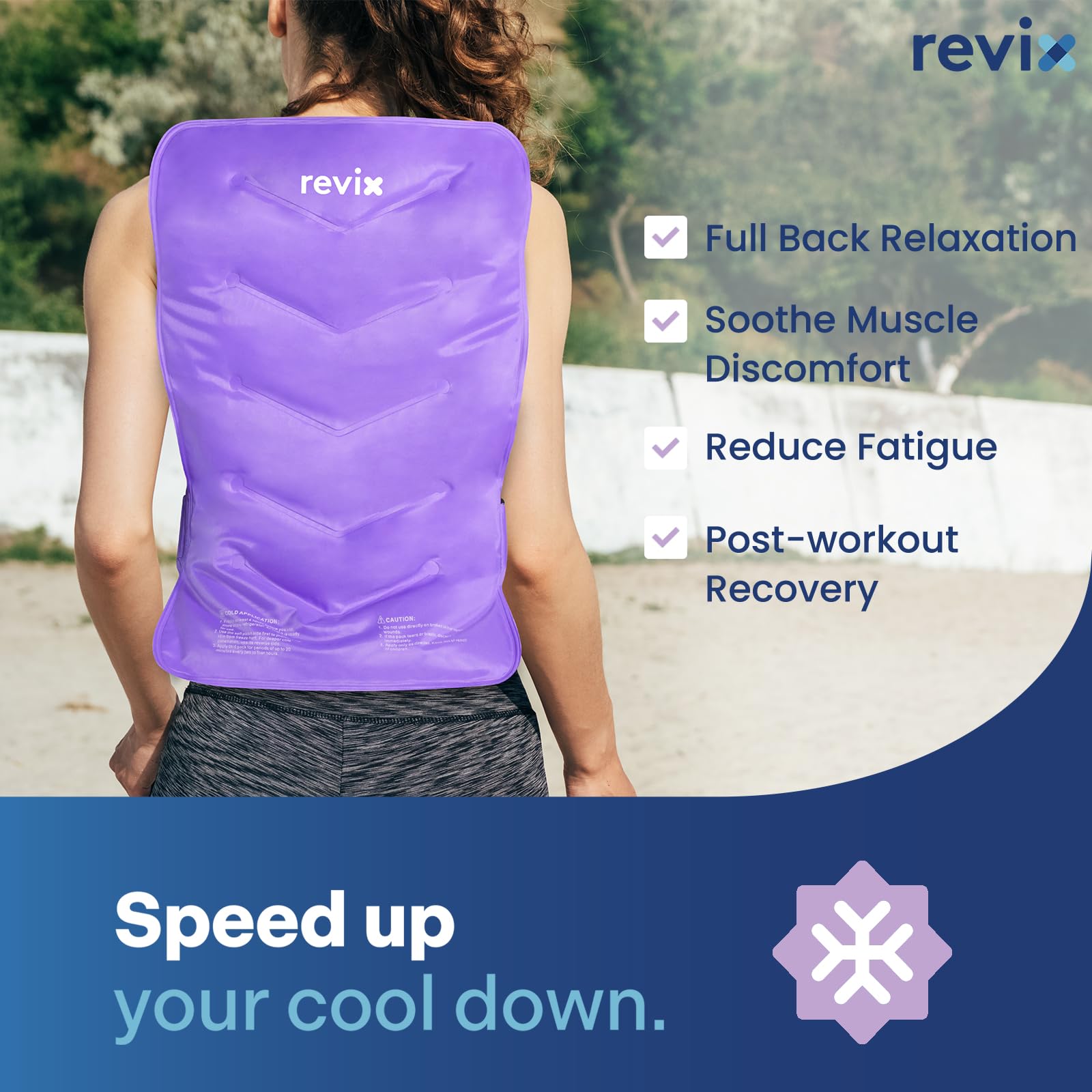 REVIX back ice pack nylon side provides durable, long-lasting cold therapy.