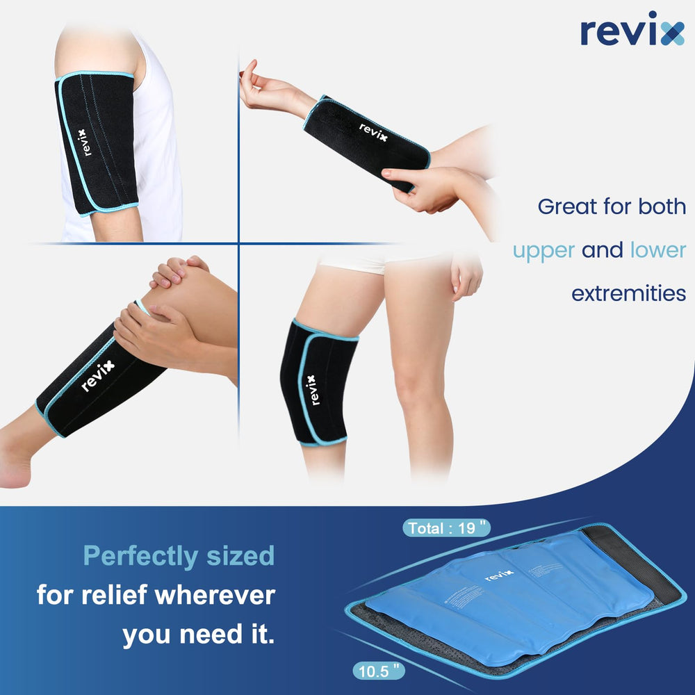 REVIX ergonomic wrap fits right or left leg for versatile cold therapy
