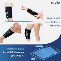 REVIX ergonomic wrap fits right or left leg for versatile cold therapy