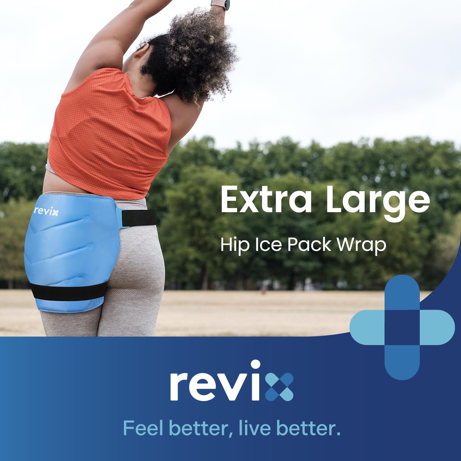 REVIX dual-sided hip wrap with terry and nylon cooling for comfort