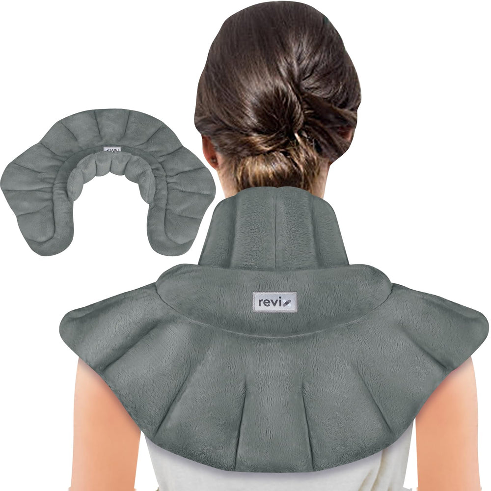 REVIX microwave heating pad targets neck and shoulders for soothing, customizable warmth.