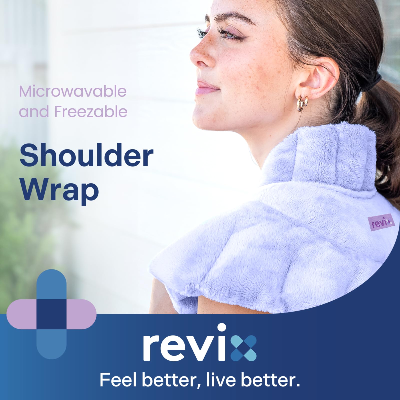 REVIX neck-shoulder wrap size guide confirms fit for neck and shoulders.