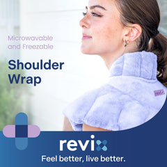 REVIX neck-shoulder wrap size guide confirms fit for neck and shoulders.