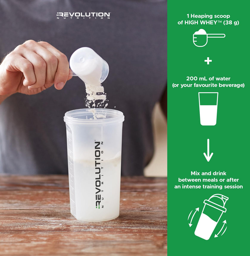 Revolution Nutrition High Whey ingredients panel shows protein blend and enzymes