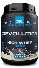 Revolution Nutrition High Whey jar front shows premium protein for daily muscle support.