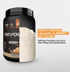 Revolution Nutrition High Whey powder texture close-up reveals premium protein grains