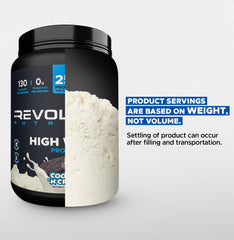 Revolution Nutrition High Whey 25 g protein per serving aids steady fueling.