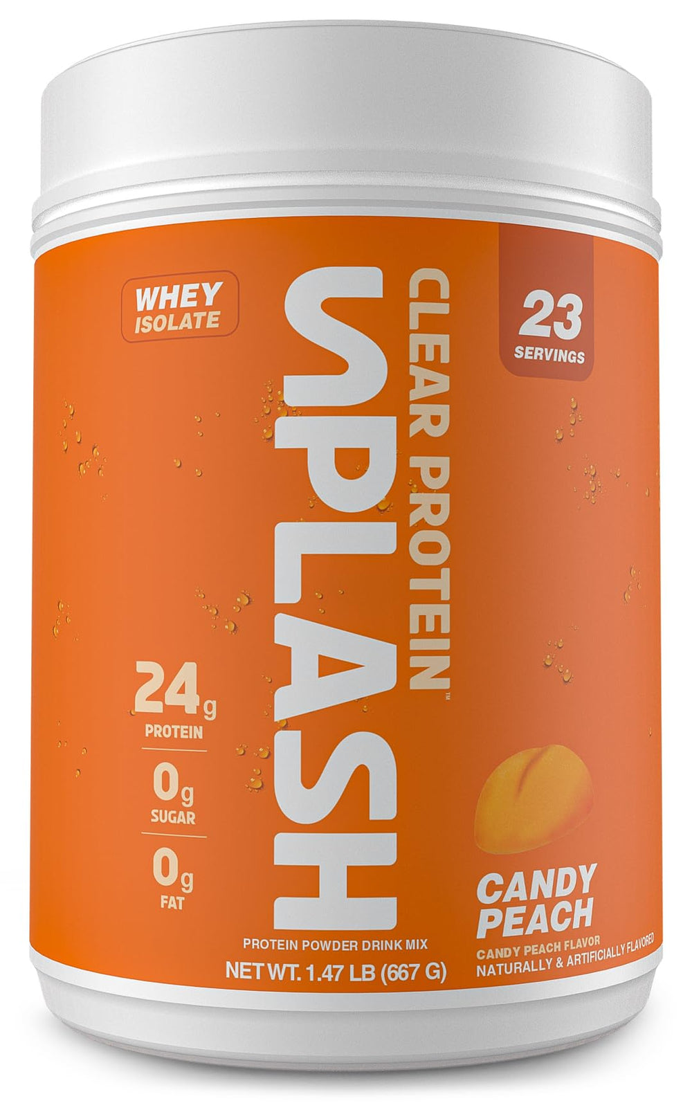 Revolution Nutrition Splash Clear Protein candy peach bottle shows a refreshing protein option