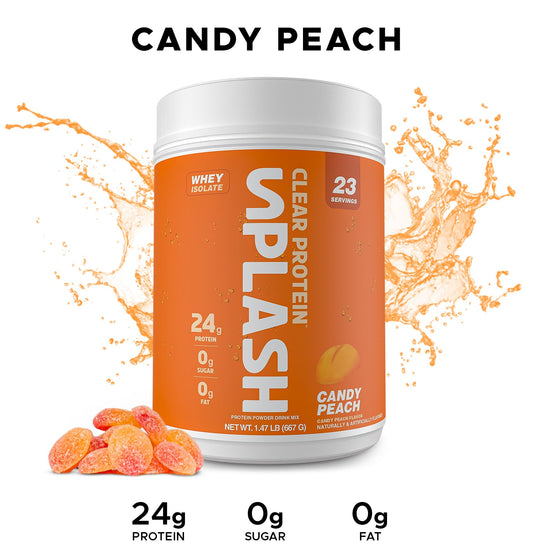 Splash Clear Protein candy peach shaker highlights convenient, zero sugar hydration