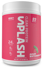 Revolution Nutrition Splash Clear Protein pour shows a juice-like, candy-flavored shake for post-workout refresh.