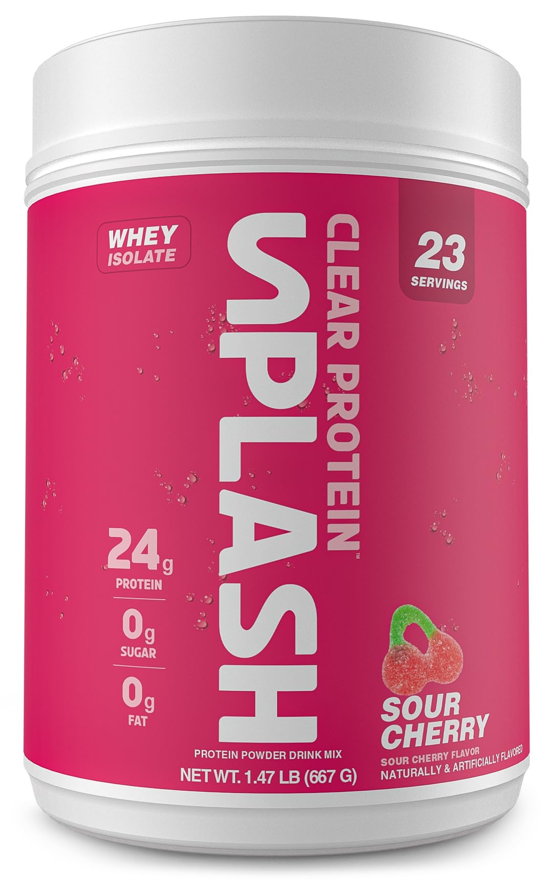 Revolution Nutrition Splash Clear Protein Sour Cherry bottle with candy-like protein experience.