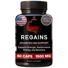 Revolution Science Regains bottle being poured, illustrating easy daily supplementation.
