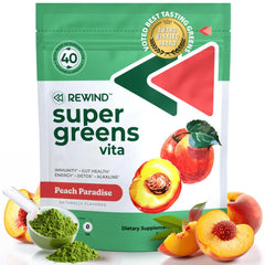 Rewind best-tasting super greens peach bottle for daily nutrition