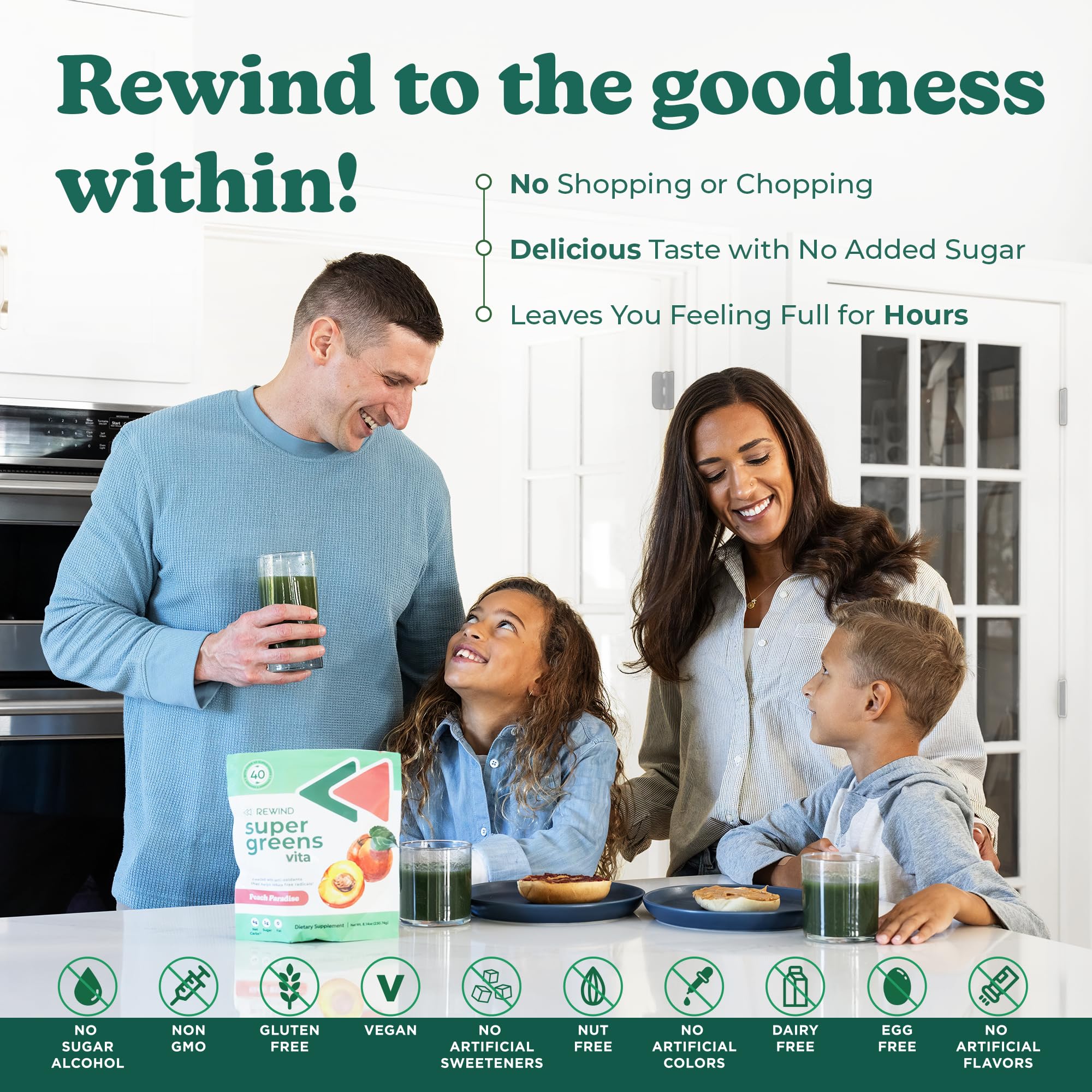 Rewind nutrition facts panel confirms vegan and gluten-free ingredients