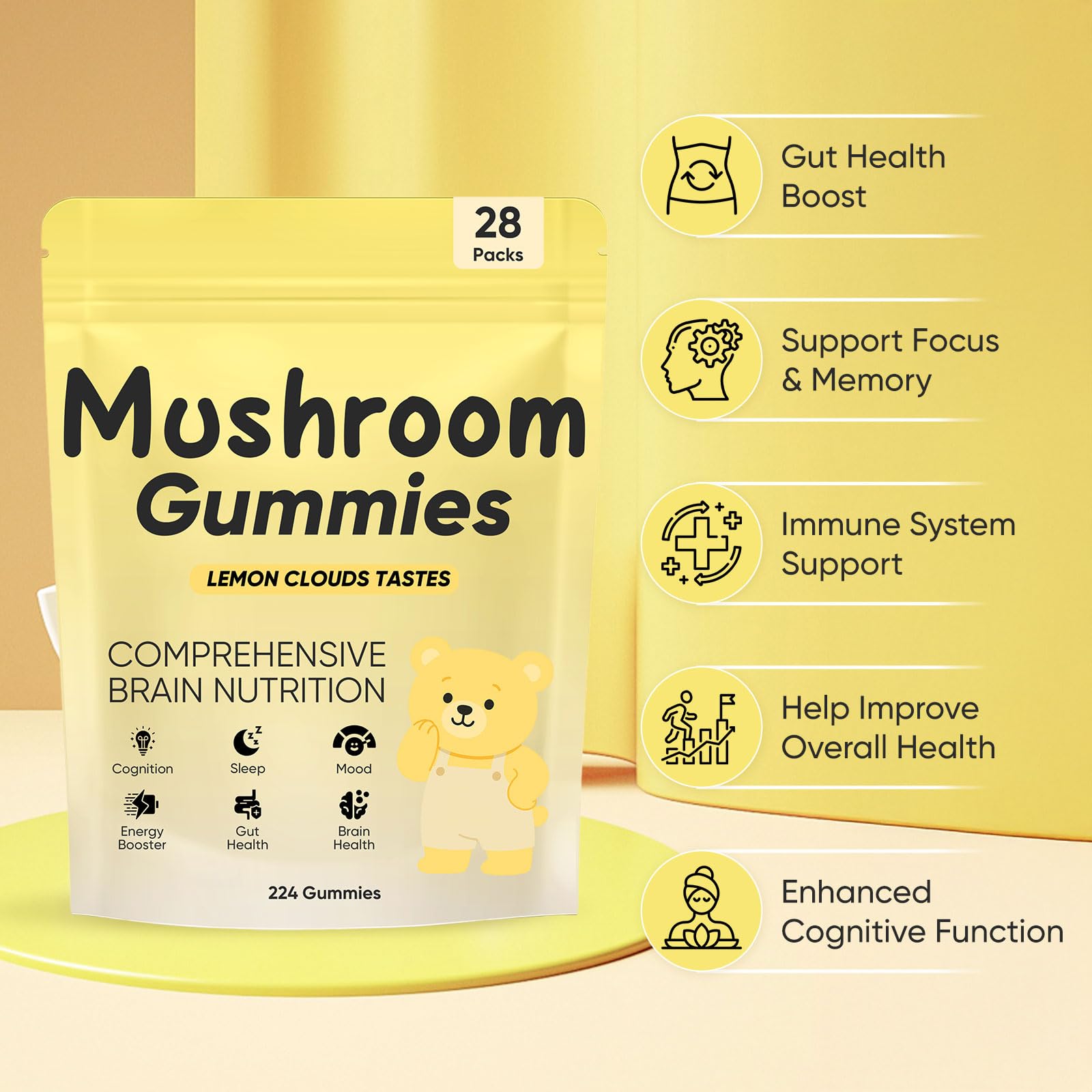 REYUQU low sugar option badge on gummies for mindful sugar intake.